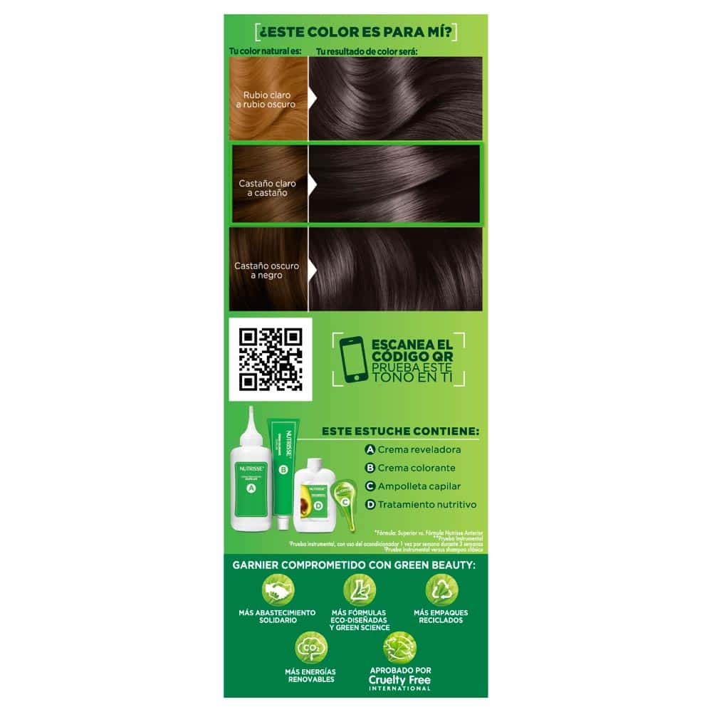 Tinte para Cabello Garnier Nutrisse Tono 30 Espresso - Kit 1 UN